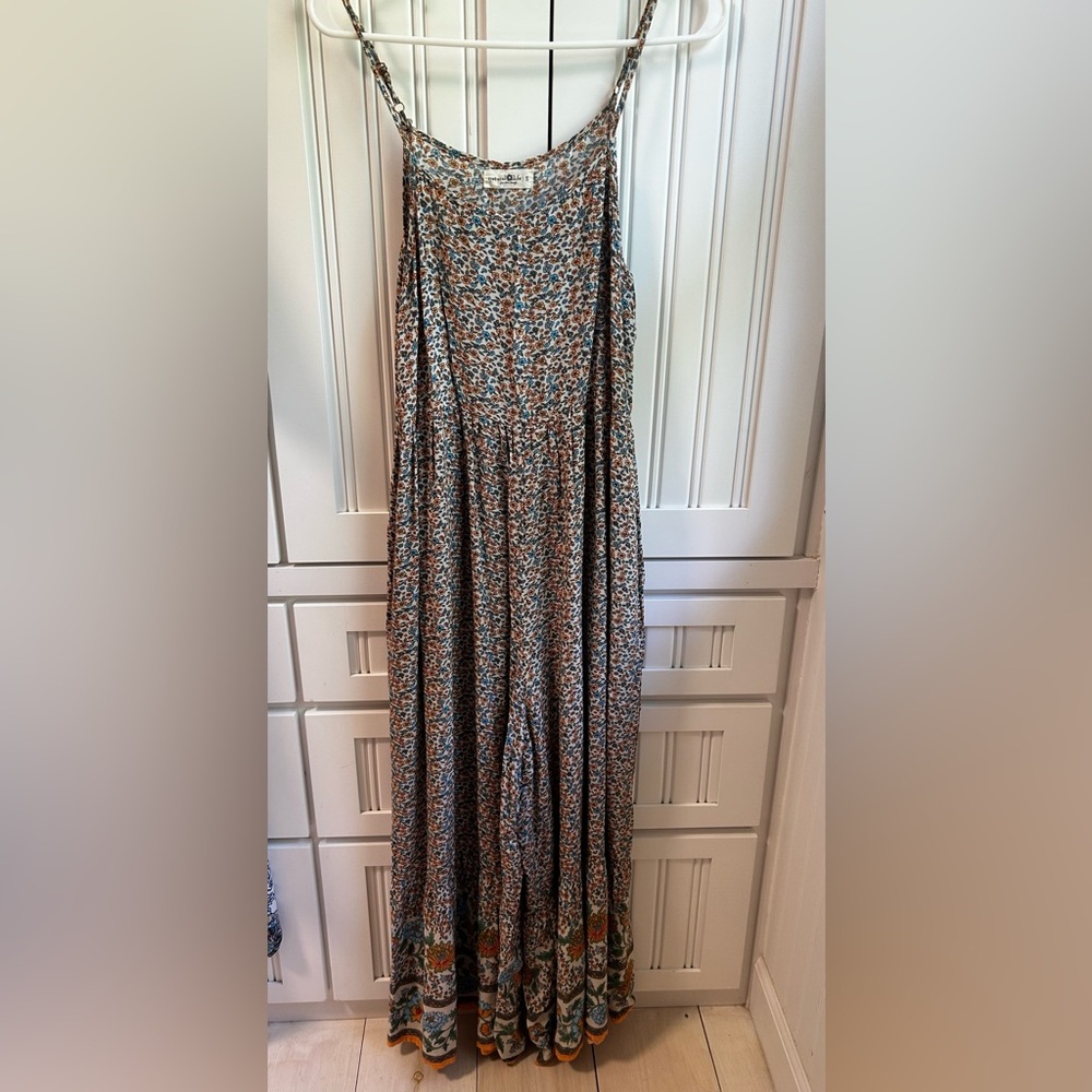 Natural Life Wide Leg Jumpsuit with Blue and Orange Accents